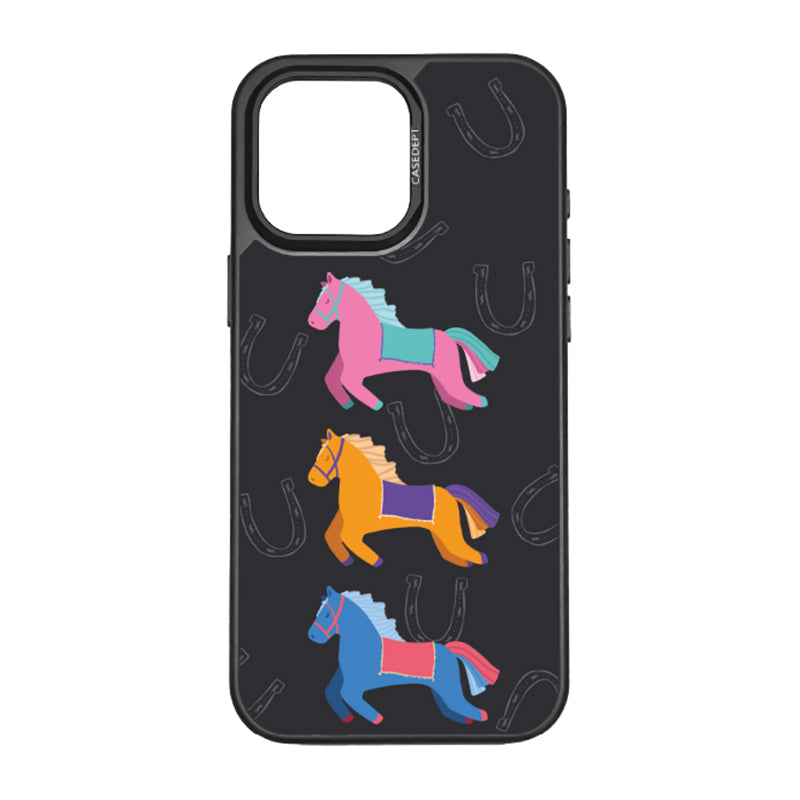 iPhone 16 Pro Max Mirror Case - Black Whimsical Horses
