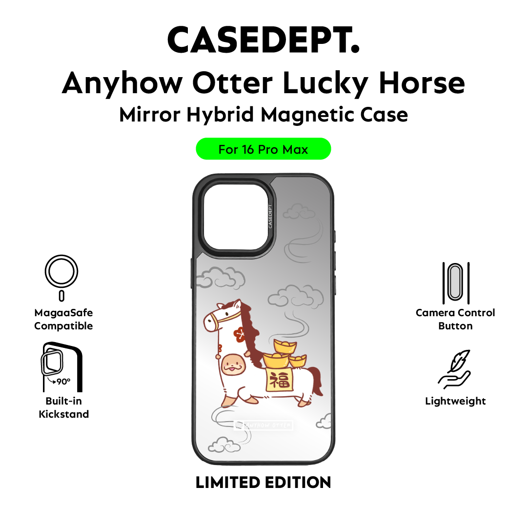 iPhone 16 Pro Max Mirror Case - Black Anyhow Otter Lucky Horse