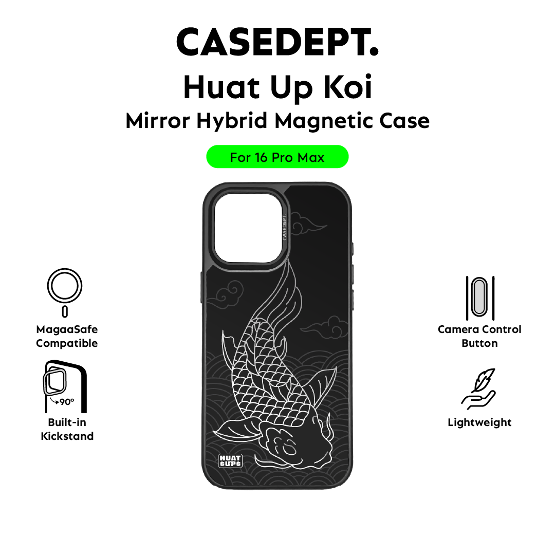 iPhone 16 Pro Max Mirror Case - Black Huat Up Koi