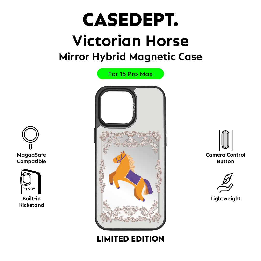 iPhone 16 Pro Max Mirror Case - Black Victorian Horse