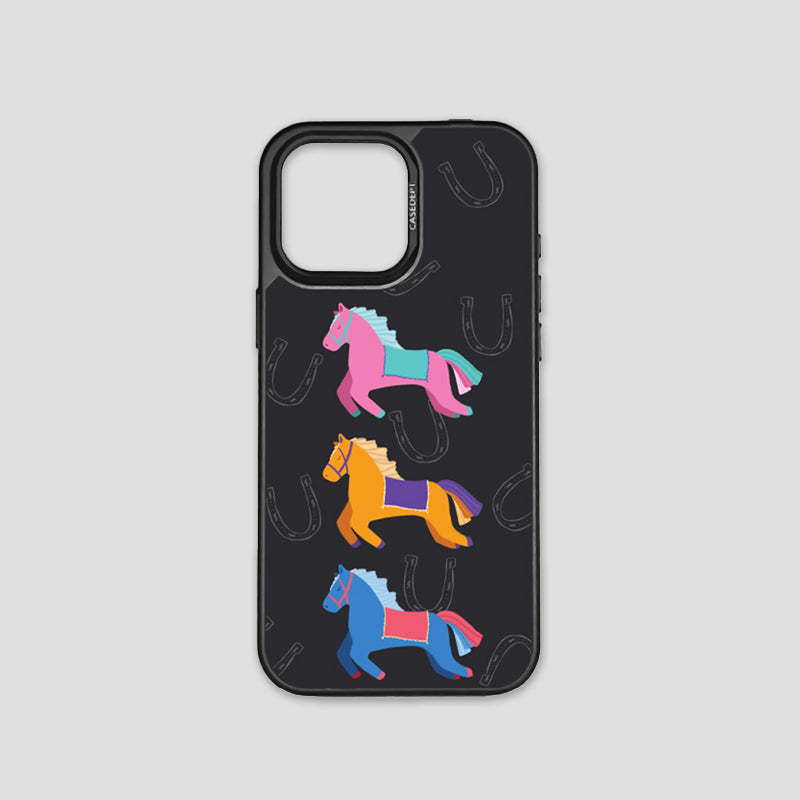 iPhone 16 Pro Max Mirror Case - Black Whimsical Horses